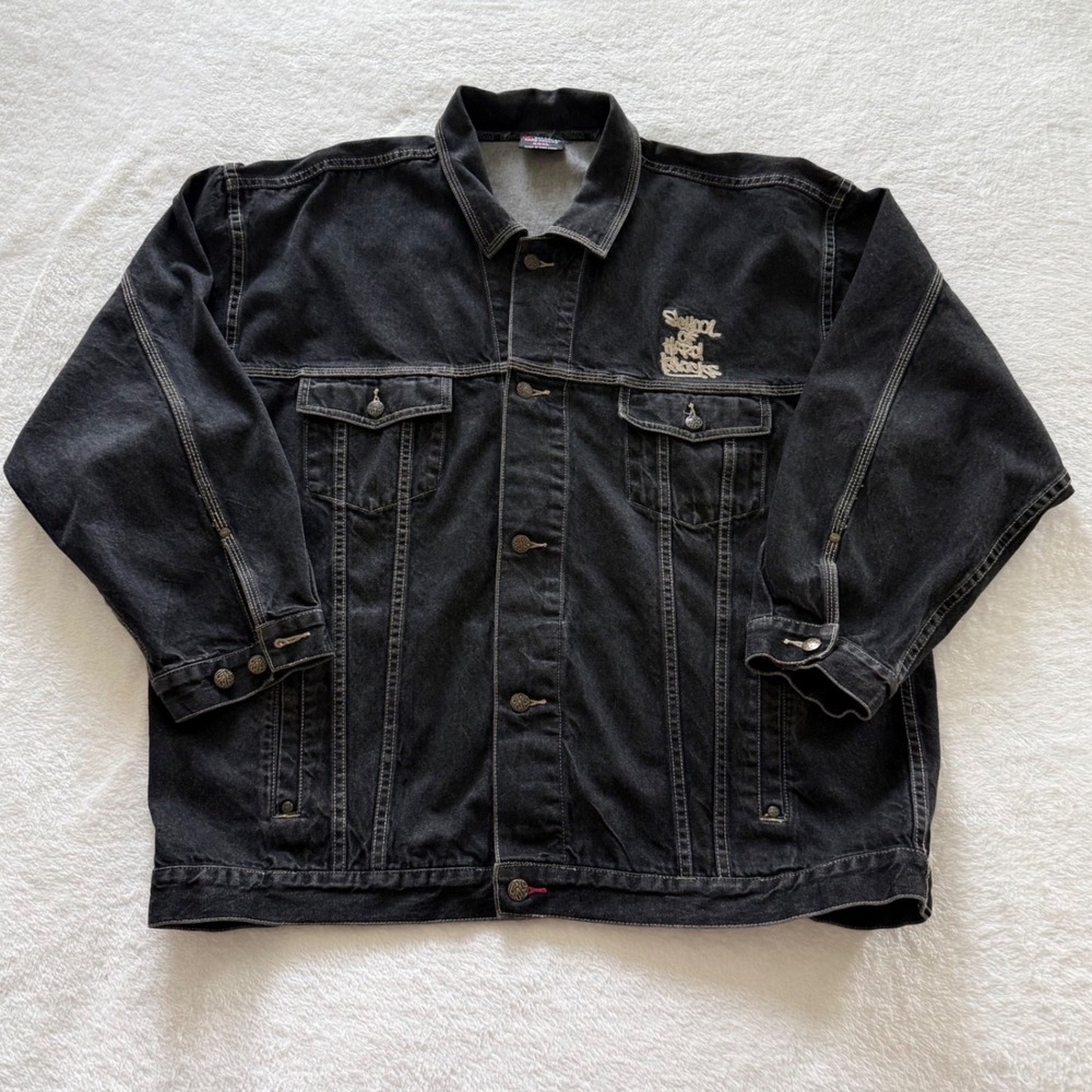 Vintage SOHK School of Hard Knocks Denim Jacket Mens 3XL Black Hip Hop 90s